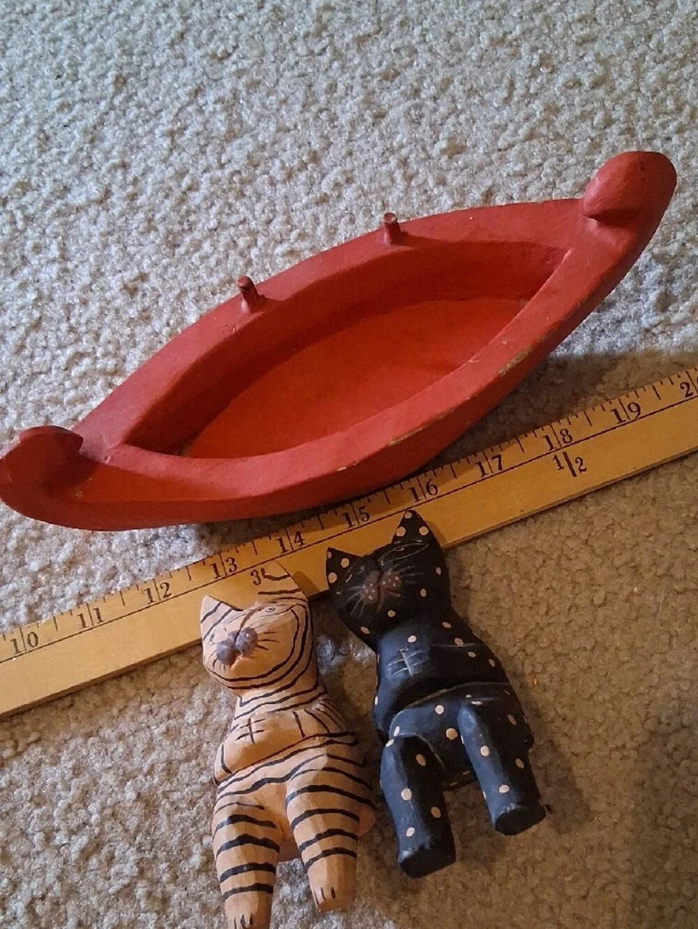 Handcarved Wooden Cats In Boat